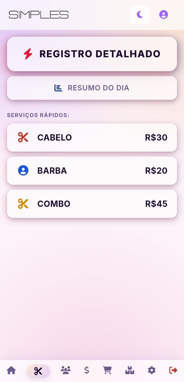 Agenda por barbeiro modo claro
