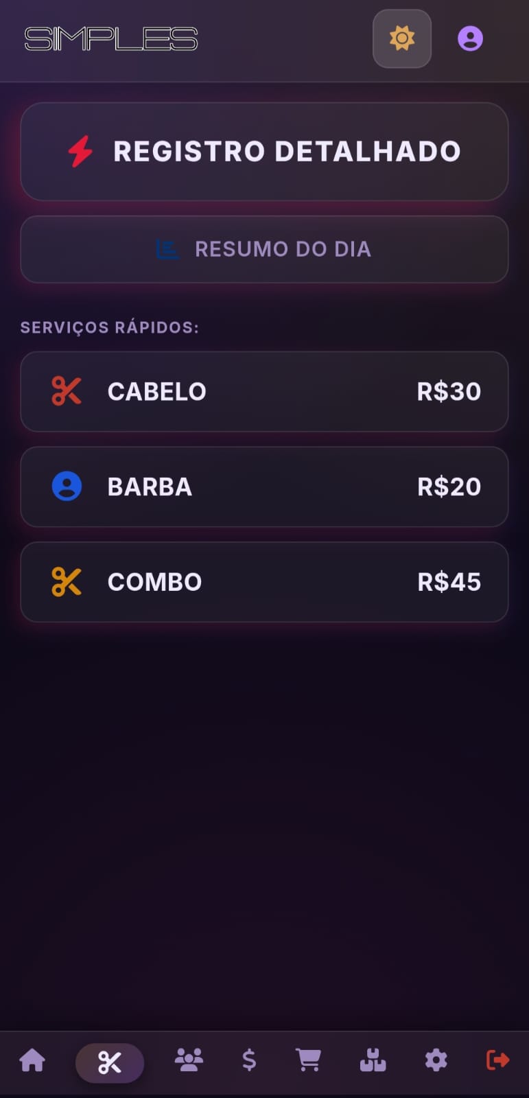 Agenda por barbeiro modo escuro